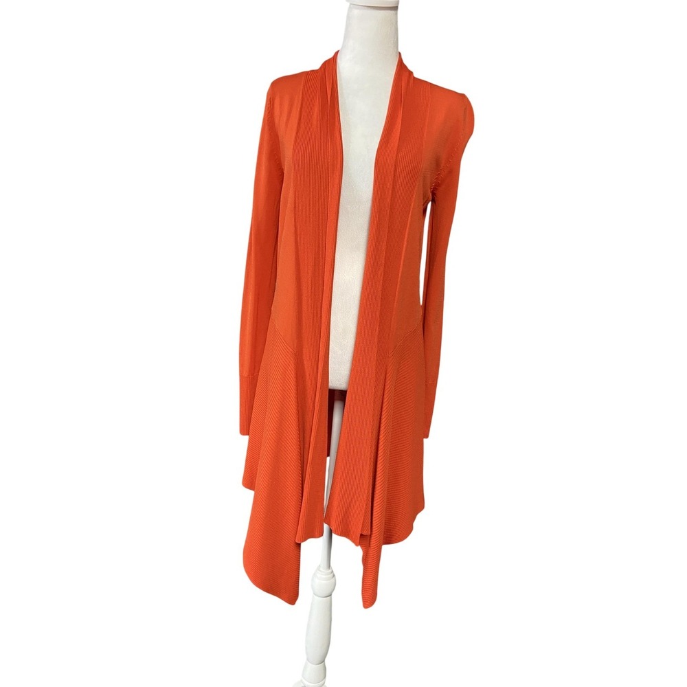 Zara Cardigan Sweater Womens S Orange Viscose Nylon Open Front Longline Knit